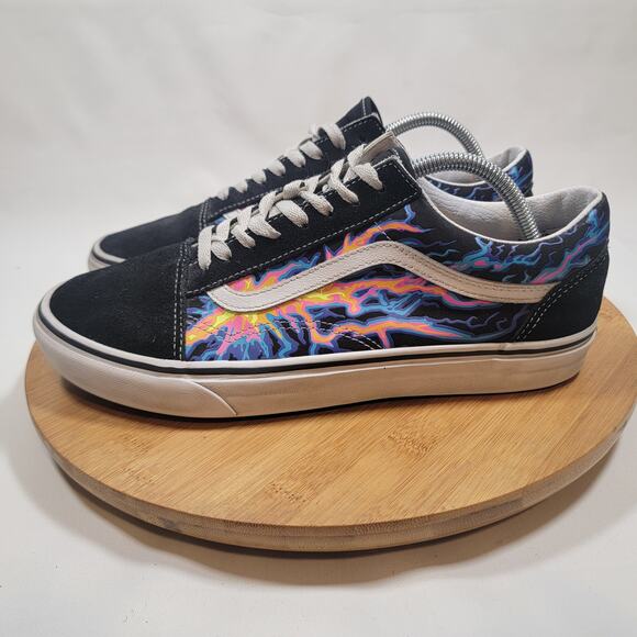 Vans Old Skool Skateboarding Sneakers Shoes Men 10 Black Blue Suede. Lightning - Picture 1 of 14